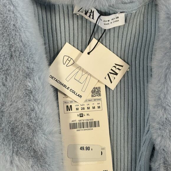 Zara Women's Faux Fur Trim Detachable Collar Knit Cardigan Size M - Picture 5 of 6